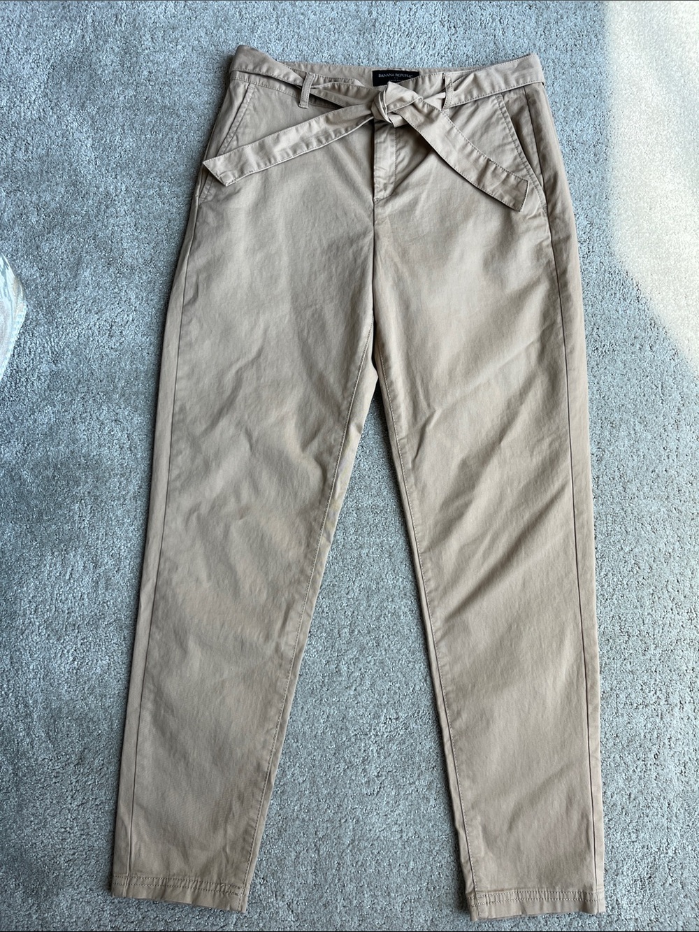 Banana Republic Khaki Tie-Waist Straight Leg Pants